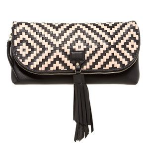 Cole Haan Skylar Leather Woven Tassel Clutch